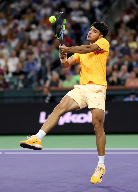 Carlos Alcaraz lors de son match du 3e tour d'Indian Wells contre Arthur Rinderknech, le 9 mars 2026