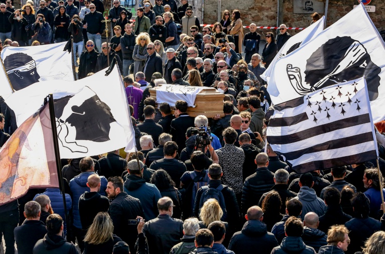 Les funérailles du militant indépendantiste corse Yvan Colonna, le 25 mars 2022 à Cargese, en Corse