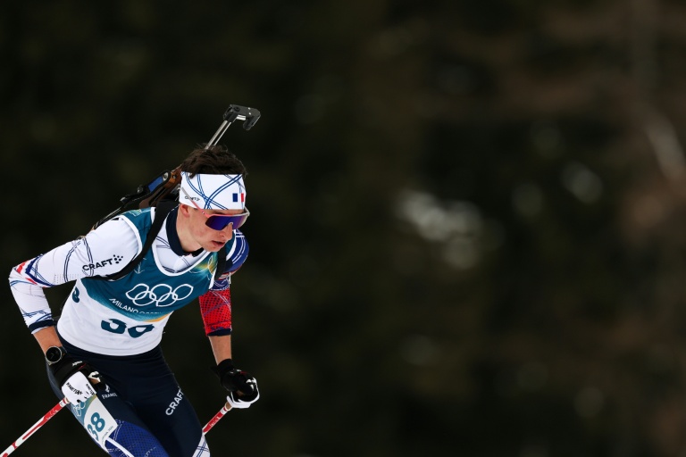 Le Français Eric Perrot, lors du 20km de biathlon aux Jeux olympiques de Milan Cortina, le 10 février 2026, à Anterselva en Italie