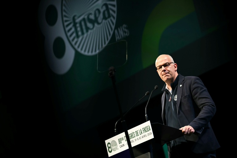Le président de la FNSEA, Arnaud Rousseau, lors du congrès à Caen, le 2 avril 2026 dans le Calvados