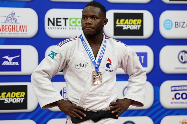 Le judoka français Maxime-Gaël Ngayap Hambou, médaille de bronze en moins de 90 kg, aux Championnats d'Europe, le 18 avril 2026 à Tbilissi