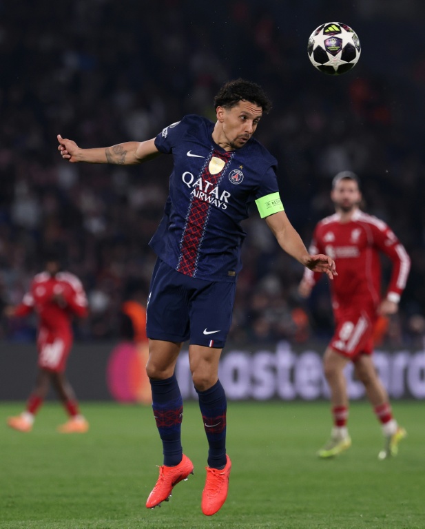 Le défenseur central brésilien du Paris Saint-Germain, Marquinhos, lors du quart de finale aller de C1 contre Liverpool, à Paris, le 8 avril 2026