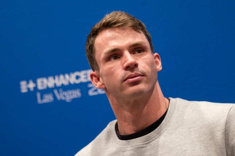 Le nageur anglais Benjamin Proud en conférence de presse avant les Enhanced Games, le 22 mai 2026 à Las Vegas