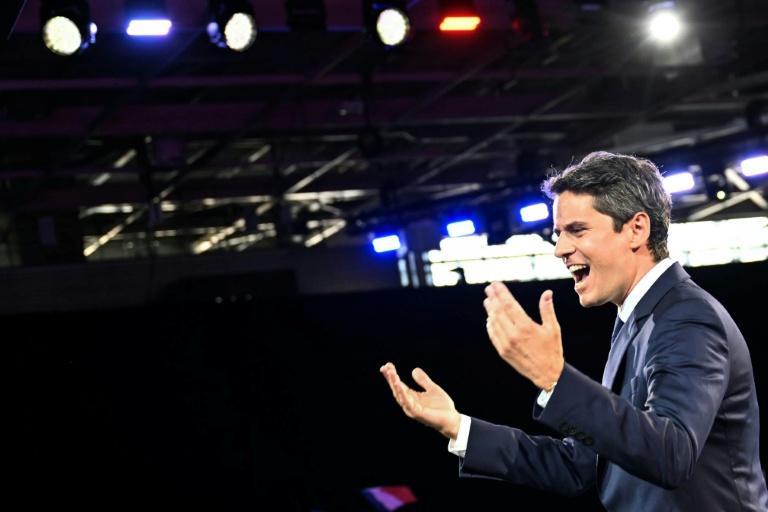 L'ex-Premier ministre et candidat de Renaissance à la présidentielle française, Gabriel Attal, lors de son premier meeting de campagne à Paris, le 30 mai 2026