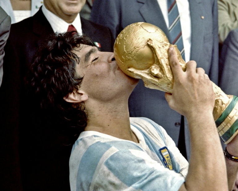 Diego Maradona lors du sacre de l'Argentine à la Coupe du monde 1986, à Mexico