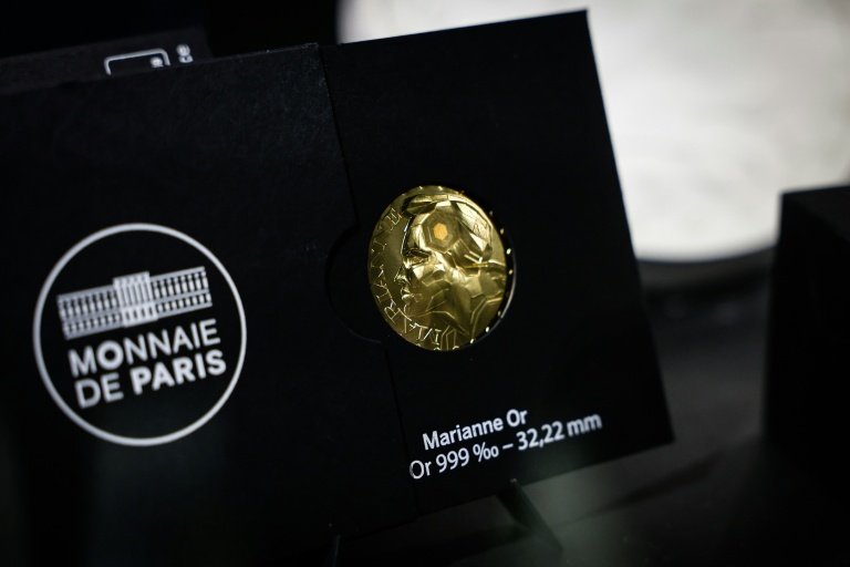 Une pièce de Marianne-Or exposée à la Monnaie de Paris, le 21 mai 2026