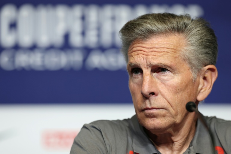 L'entraîneur de Nice Claude Puel s'exprimant en conférence de presse de veille de match au Stade de France, le 21 mai 2026