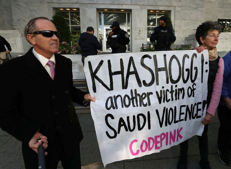 Manifestation devant l'ambassade d'Arabie Saoudite à Washington pour dénoncer l'assassinat du journaliste Jamal Khashoggi le 25 octobre 2018