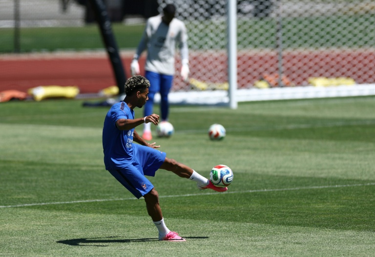 Désiré Doué à l'entraînement des Bleus au campus de Bentley, le 14 juin 2026