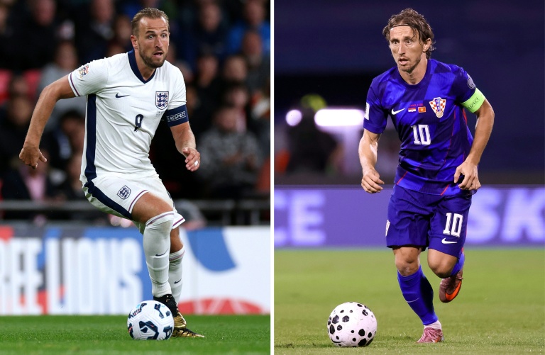 Photomontage des stars de l'Angleterre Harry Kane (g) et de la Croatie Luka Modric