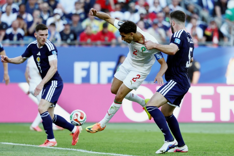 Le capitaine du Maroc Achraf Hakimi lors d'un match de Coupe du monde contre l'Ecosse, le 19 juin 2026 à Foxborough (Etats-Unis)