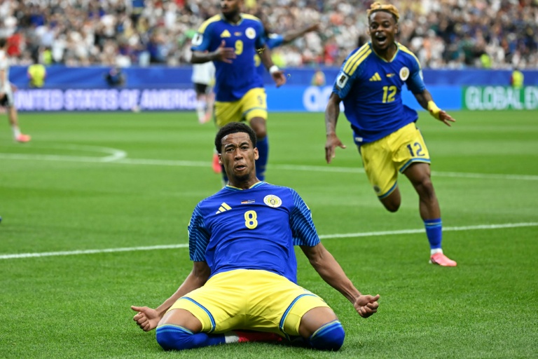 La joie de Livano Comenencia auteur du but de Curaçao contre l'Allemagne à Houston, le 14 juin 2026