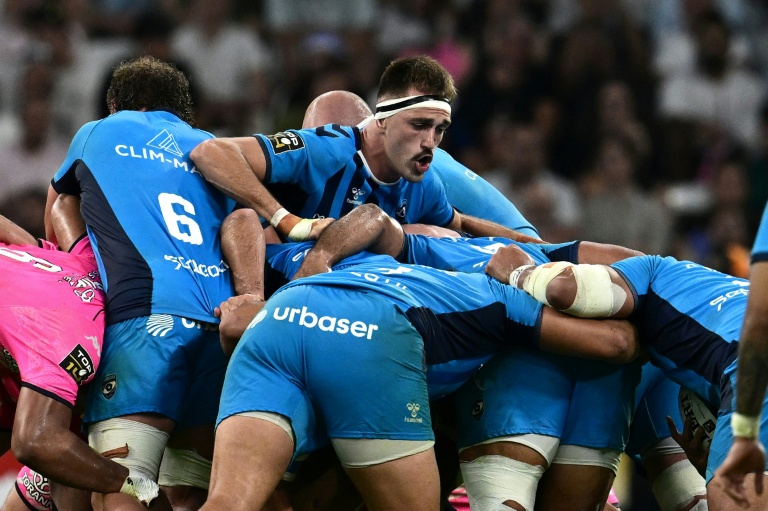 Les avants de Montpellier lors de la demi-finale de Top14 contre le Stade Français, le 20 juin 2026 à Marseille