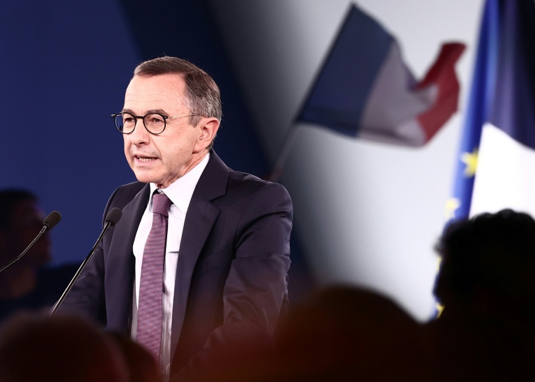 Le président des Républicains et candidat à la présidentielle, Bruno Retailleau, lors d'un meeting à Paris, le 20 juin 2026
