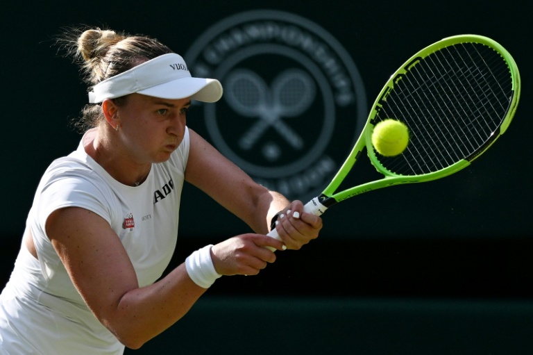 Barbora Krejcikova lors de sa victoire contre Mirra Andreeva au deuxième tour du tournoi de Wimbledon mercredi.