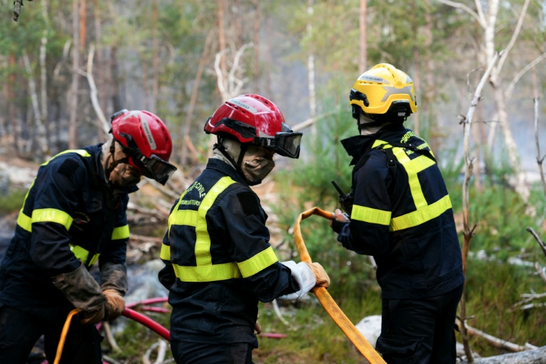 Des pompiers lutte ntcontre un incendie dans la forêt de Fontainebleau, à Noisy-sur-École, le 14 juillet 2026 en Seine-et-Marne