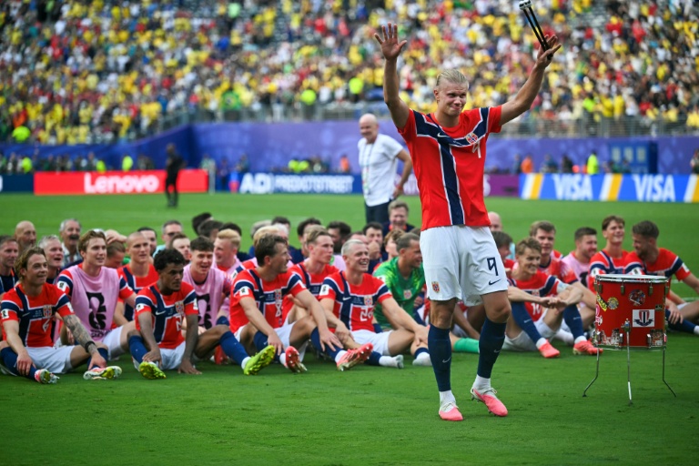 Erling Haaland après la victoire face au Brésil (2-1) le 6 juillet 2026 à East Rutherford. Auteur ce jour-là d'un doublé, le sérial-buteur a porté les Norvégiens vers le premier quart de finale de leur histoire en Coupe du monde