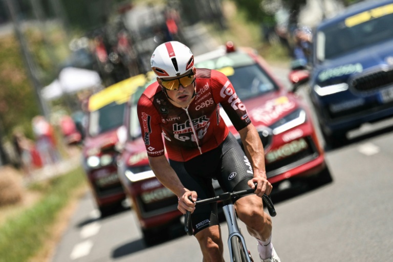 Baptiste Veistroffer (Lotto Intermarché) s'est offert un raid solitaire lors de la 5e étape du Tour de France entre Lannemezan et Pau, le 8 juillet 2026