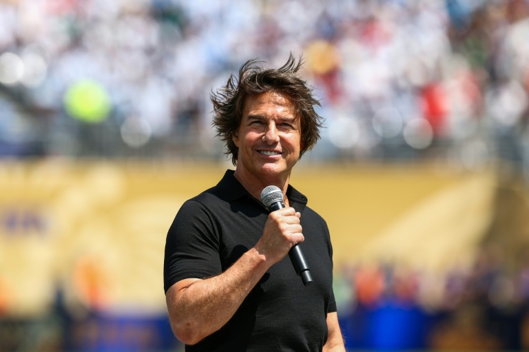 La star Tom Cruise lors d'un discours avant la finale du Mondial, le 19 juin 2026, à East Rutherford (New Jersey), le 19 juillet 2026