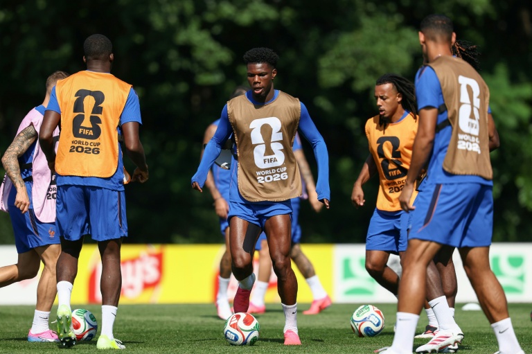 Le milieu de terrain français Olivier Tchouaméni, de retour à l'entraînement, le 8 juillet 2026 à Waltham près de Boston