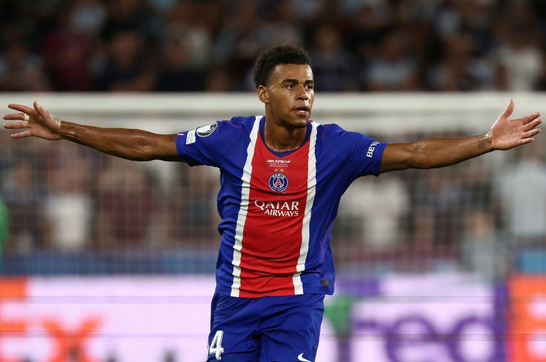 Désiré Doué, buteur pour le PSG face à Aston Villa, lors de de la Supercoupe d'Europe, le 12 août 2026 à Salzbourg