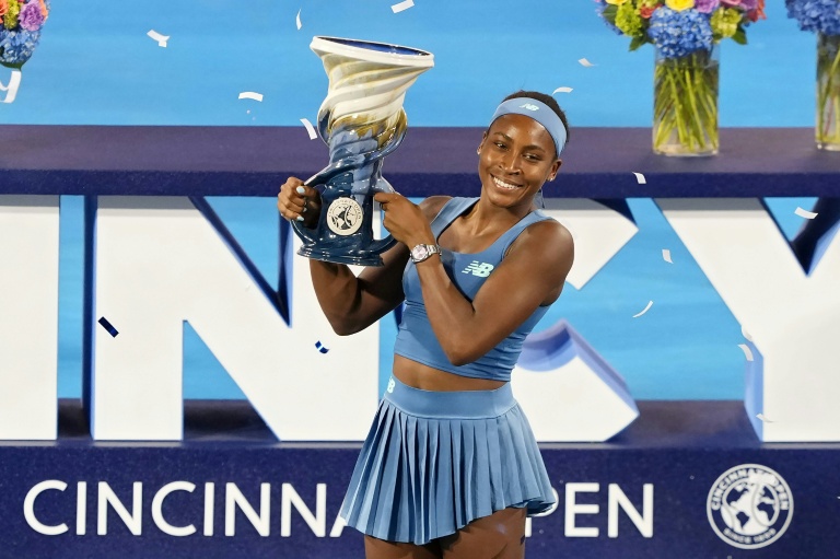 Coco Gauff célébrant sa victoire au WTA 1000 de Cincinnati