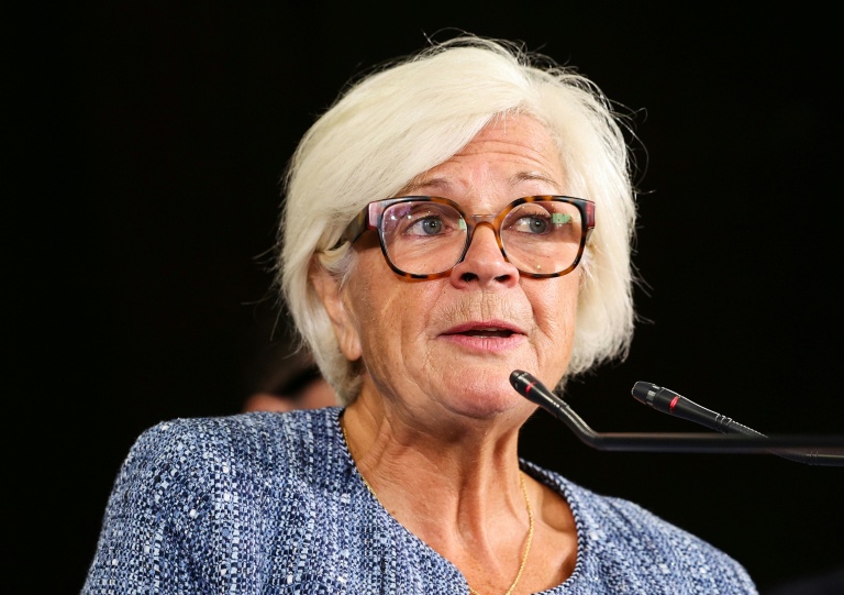 La ministre française des Armées, Catherine Vautrin, prononce un discours à Châlons-en-Champagne, dans le nord-est de la France, le 28 août 2026