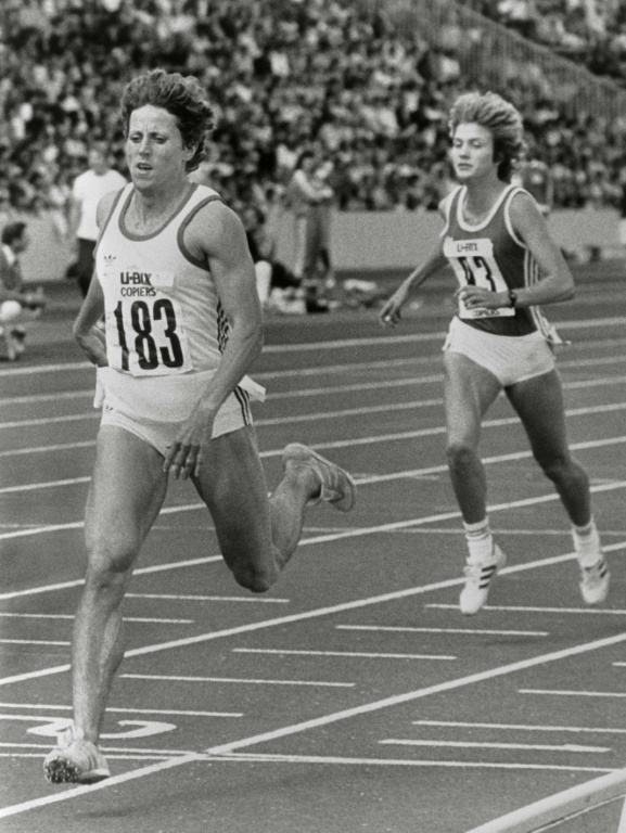 La Tchèque Jarmila Kratochvilova, détentrice du record du monde du 800 m depuis 1983, mène ici le 800 m de la coupe d'Europe 1983 au stade londonien de Crystal Palace, le 20 août 1983.