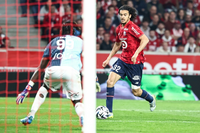 Le milieu de terrain marocain Ayyoub Bouaddi, sous le maillot de Lille en Ligue 1 contre Le Havre, le 3 mai 2026 au stade Pierre Mauroy à Villeneuve-d'Ascq