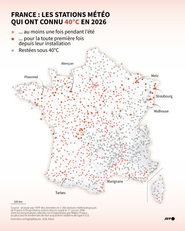 France : les stations météo qui ont connu 40°C en 2026