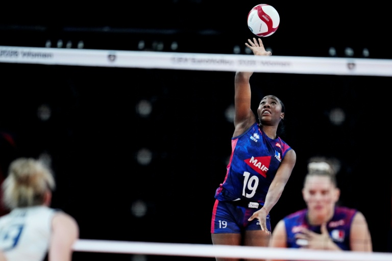 La Française Cyrielle Depie au cours du match contre l'Italie à l'Euro de volley le 26 août 2026 à Göteborg en Suède