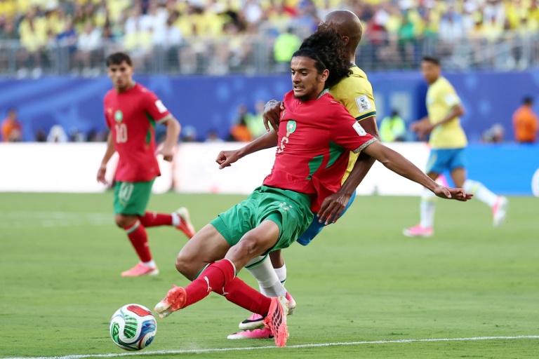 Le milieu de terrain du Maroc et de Lille Ayyoub Bouaddi, avec sa sélection face au Brésil, lors du Mondial, le 13 juin 2026 à East Rutherford