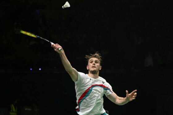 Alex Lanier en action lors des Mondiaux de badminton à New Delhi