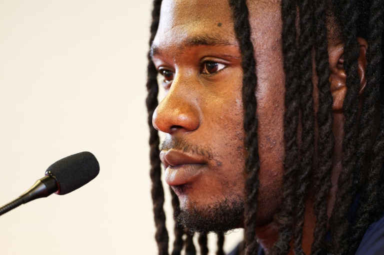 Le milieu de terrain des Bleus Eduardo Camavinga en conférence de presse à la veille de Belgique-France le 27 septembre 2025 au stade Roi-Baudouin à Bruxelles