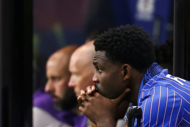 L'attaquant de l'équipe de France Marcus Thuram sur le banc des remplaçants lors de la demi-finale perdue contre l'Espagne (2-0) le 14 juillet 2026 à Arlington