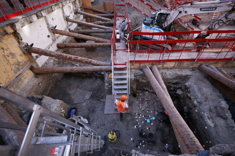 Le site archéologique où a été découvert un mur de l'époque gallo-romaine de Lutèce, sous l'Hôtel-Dieu, sur l'île de la Cité, dans le centre de Paris,le 23 septembre 2026