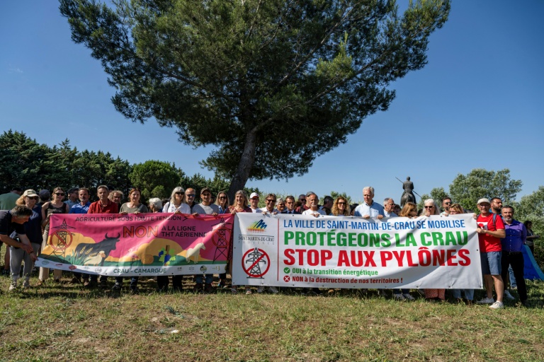 Mobilisation contre un projet de ligne électrique à très haute tension (THT) entre le Gard et les Bouches-du-Rhône, à Arles, le 8 juin 2026