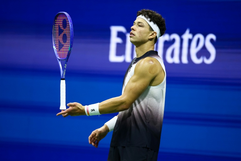 L'Américain Ben Shelton lors de son match face au Grec Stefanos Tsitsipas, à l'US Open, le 6 septembre 2026