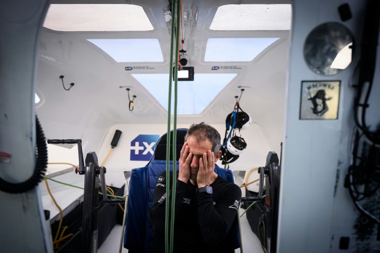 Le skipper Armel Le Cleac'h à bord du maxi-trimaran Banque Populaire XI, lors d'une session d'entraînement entre Bordeaux et Lorient, le 29 mai 2026