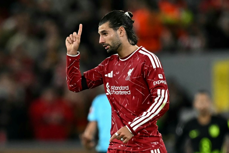 Le milieu de terrain hongrois de Liverpool Dominik Szoboszlai après avoir égalisé contre l'Atlético Madrid, le 9 septembre 2026 en Ligue des champions à Anfield