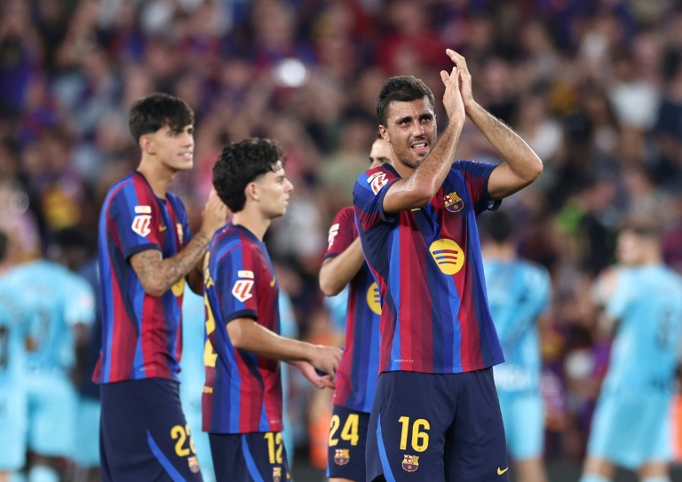 La recrue du FC Barcelone Rodri après la victoire contre l'Athletic Bilbao, le 27 août 2026 au Camp Nou