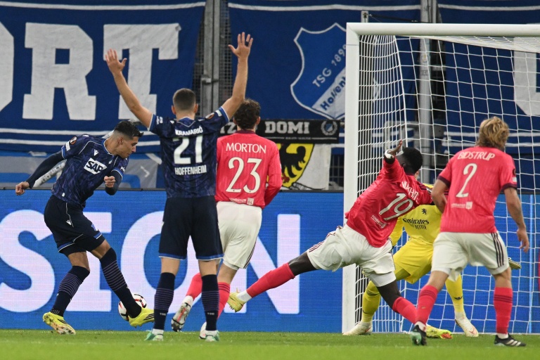 Le joueur d'Hoffenheim Adam Daghim, buteur lors du match de Ligue Europa contre l'Olympique lyonnais à Sinsheim (Allemagne) le 22 octobre 2026