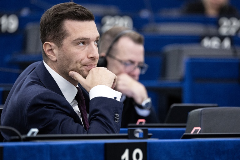 Le président du RN et eurodéputé Jordan Bardella au Parlement européen à Strasbourg le 20 octobre 2026