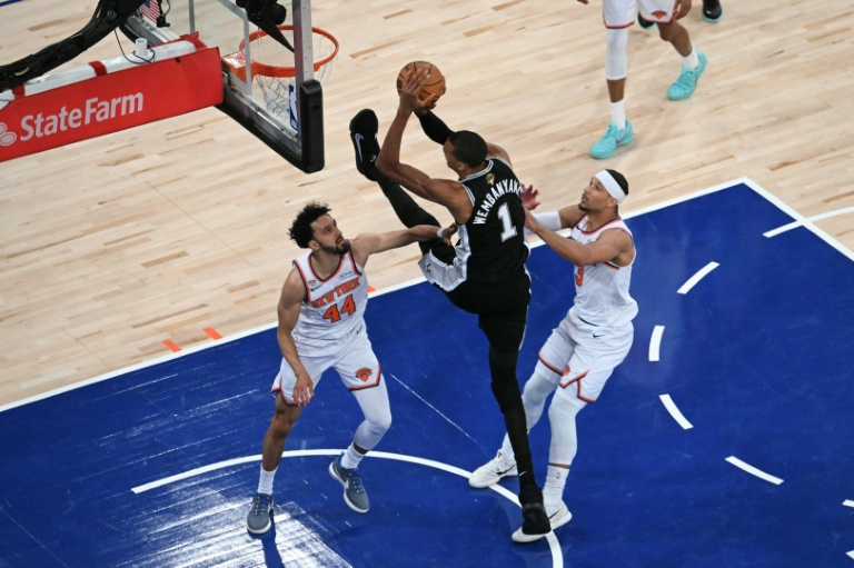 Victor Wembanyama avec San Antonio, contre les Knicks lors des finales NBA, au Madison Square Garden à New York, le 8 juin 2026