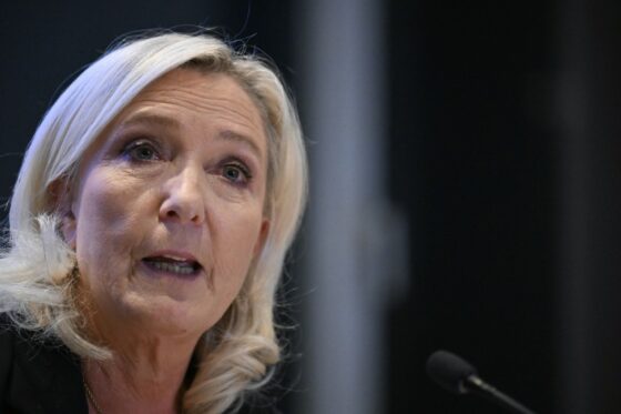 Marine Le Pen lors d'une conférence, à l'approche du congrès du Rassemblement national