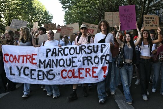 Manifestation contre Parcoursup avec une banderole dénonçant le manque de professeurs.