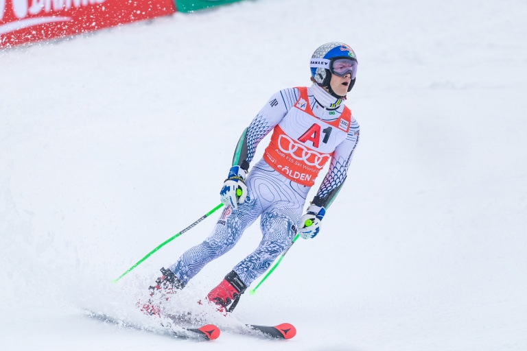 Lucas Pinheiro Braathen en pleine course lors du géant à Sölden.