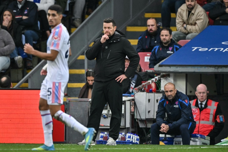 L'entraîneur français de Crystal Palace Pierre Sage (au centre) llors de la défaite à domicile contre Newcastle le 25 octobre 2026