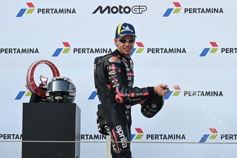 Le pilote italien Marco Bezzecchi vainqueur du Grand Prix d'Indonésie de MotoGP, le 11 octobre 2026 sur le circuit de Mandalika